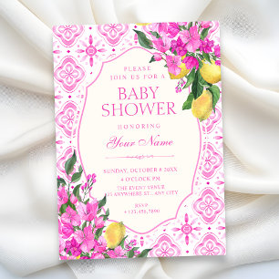 Invitation Baby shower art floral motif carrelage rose