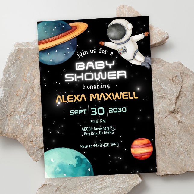 Invitation Baby shower astronaute de la planète spatiale Blac (Créateur téléchargé)