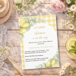 Invitation Baby shower au gingham citron estival