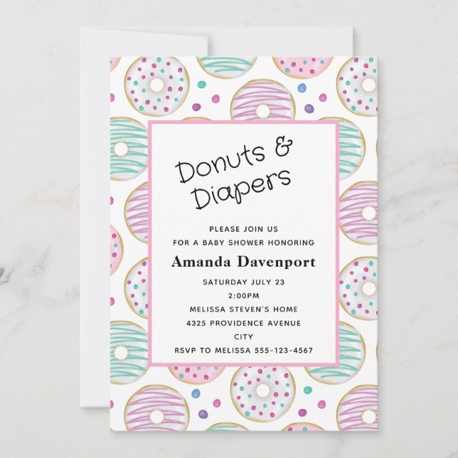 Invitation Baby-Shower au motif de donut coloré et mignon (Devant)