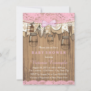 Invitation Baby Shower au Pot Mason avec Dentelle Rustique