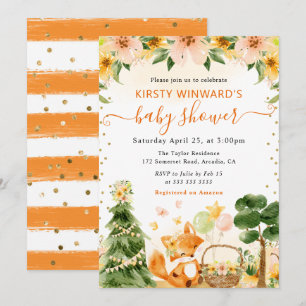 Invitation Baby Shower au renard floral mignon aquarelle
