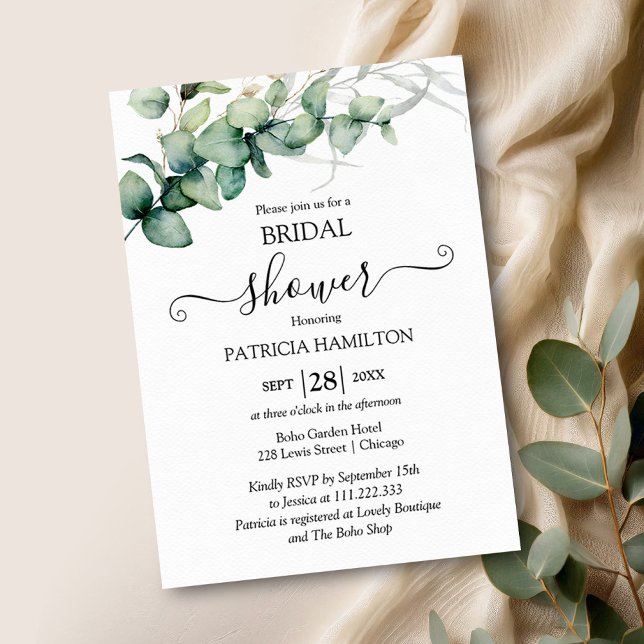 Invitation Baby-Shower au Thème de l'Eucalyptus et de la Verd (Créateur téléchargé)