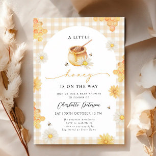 Invitation Baby-Shower au thème de miel Gingham Jaune Daisy