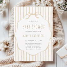 Baby-Shower au thème de rayures beige et cadre, mi