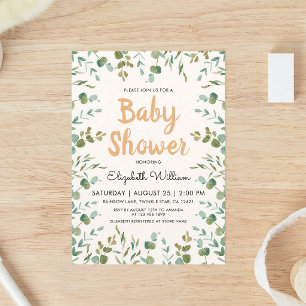 Invitation Baby-Shower au thème d'eucalyptus aquarelle pour b