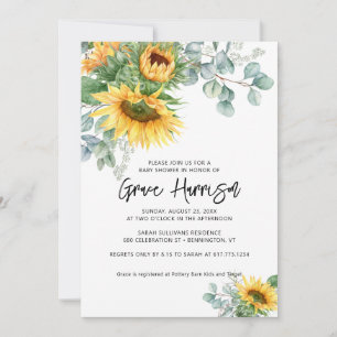 Invitation Baby Shower au tournesol rustique eucalyptus et ve