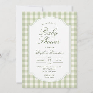 Invitation Baby-Shower au Vichy Vert Sauge