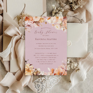 Invitation Baby Shower Automnal Fleurie Vintage Lavande