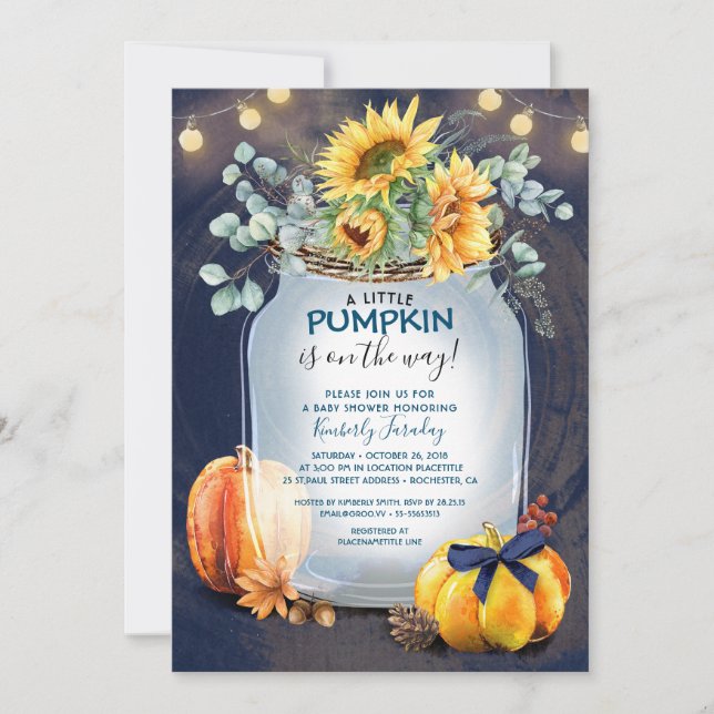 Invitation Baby shower Automne Citrouille Rustic Mason Jar (Devant)