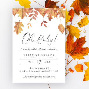 Invitation Baby shower automne feuilles tombantes aquarelle
