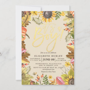 Invitation Baby shower Automne Maple Feuille Citrouille Sunfl