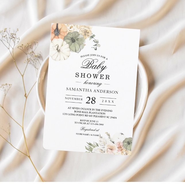 Invitation Baby Shower Automne Moderne | Citrouille Aquarelle (Créateur téléchargé)