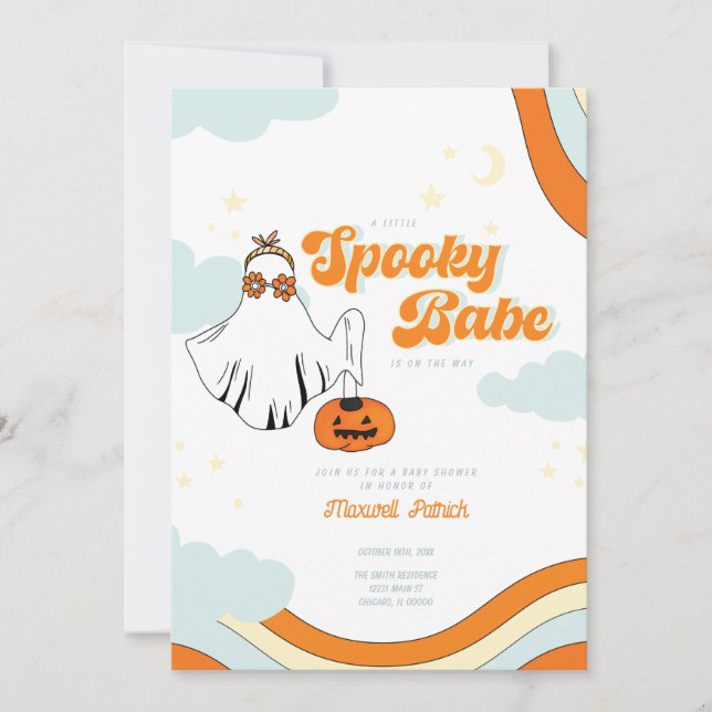 Invitation Baby shower Automne Retro Ghost Baby shower Super  (Devant)
