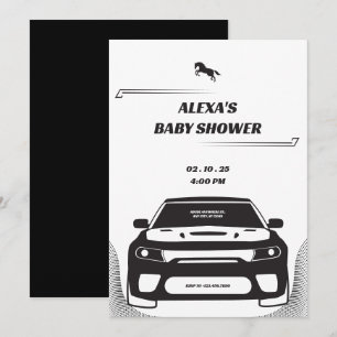 Invitation Baby shower automobile Mustang noir et blanc Invit