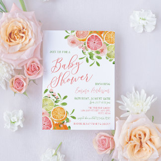 Invitation Baby shower aux agrumes et aux fleurs