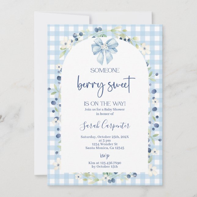 Invitation Baby shower aux bleuets (Devant)