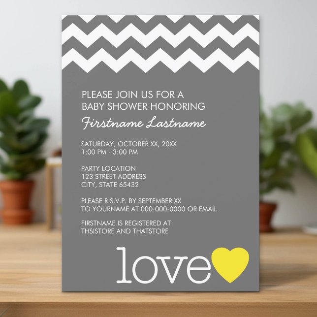 Invitation Baby shower aux chevrons et au coeur modernes (Custom Invitation with Download Option)