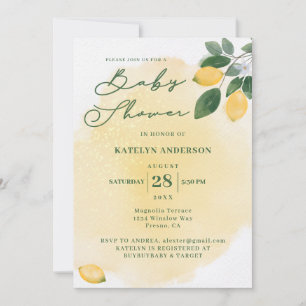 Invitation Baby shower aux citrons aquarelles