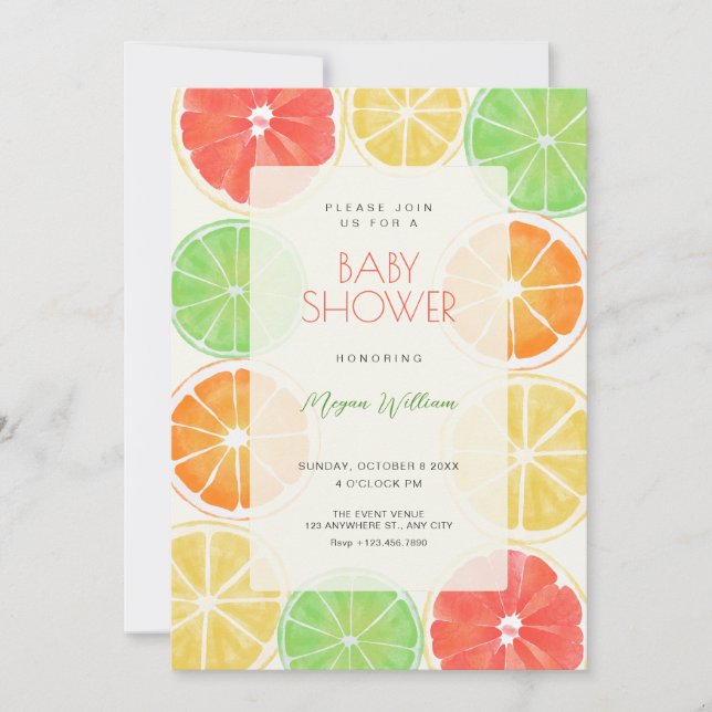 Invitation Baby shower aux citrons colorés (Devant)
