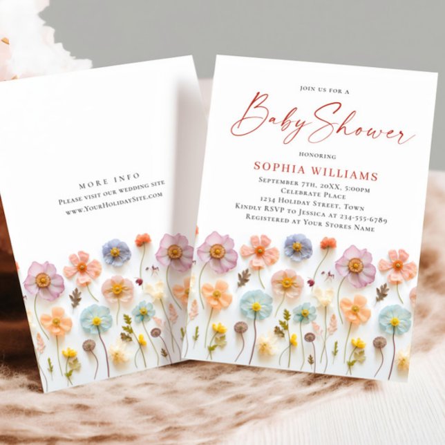 Invitation Baby shower aux fleurs sauvages du Boho rose migno (Créateur téléchargé)
