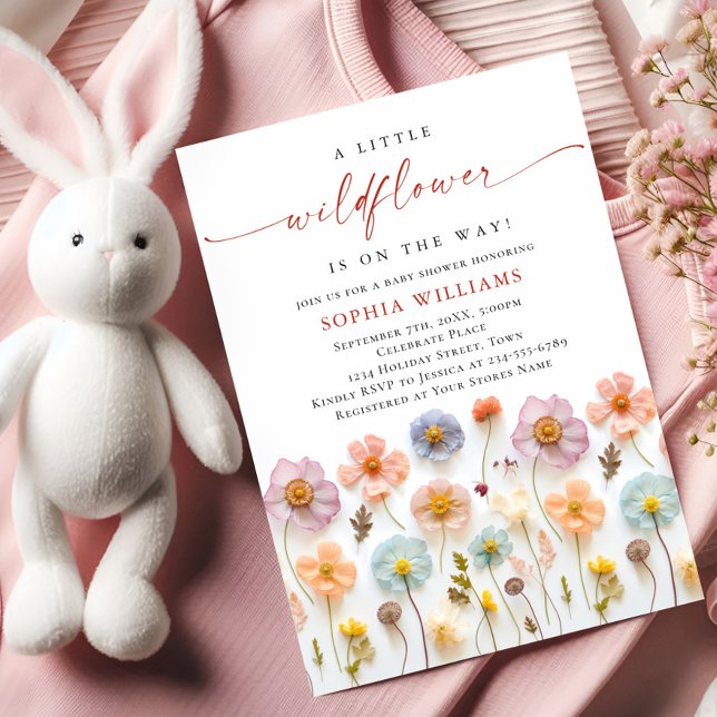 Invitation Baby shower aux fleurs sauvages du Boho rose Paste (Créateur téléchargé)