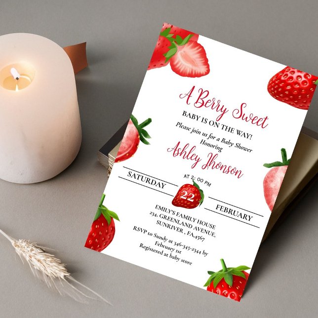 Invitation Baby shower aux fraises | Berry Sweet baby (Créateur téléchargé)