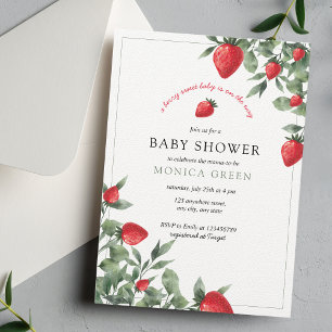 Invitation Baby shower aux fraises   Berry Sweet Baby Greener
