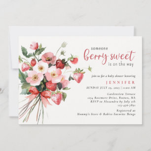Invitation Baby-Shower aux Fraises Fleuris Doux