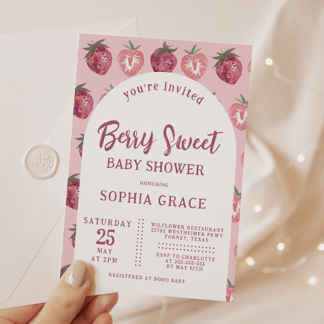 Invitation Baby shower aux fraises roses (Créateur téléchargé)