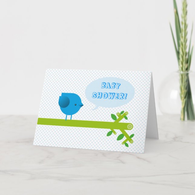 Invitation Baby shower aux oiseaux bleus (Devant)