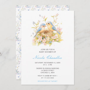 Invitation Baby shower aux oiseaux de printemps