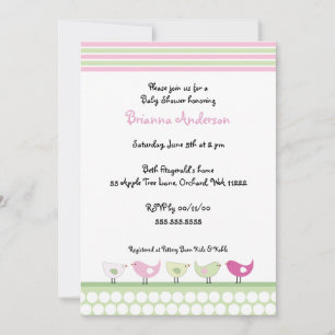 Invitation Baby shower aux oiseaux roses et verts