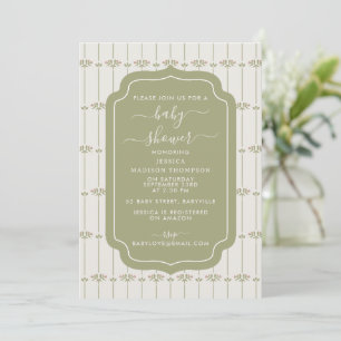 Invitation Baby Shower aux rayures botaniques victoriennes vi