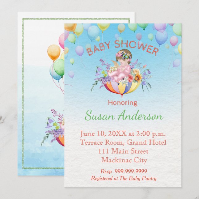Invitation baby shower avec bébé dans parapluie (Devant / Derrière)