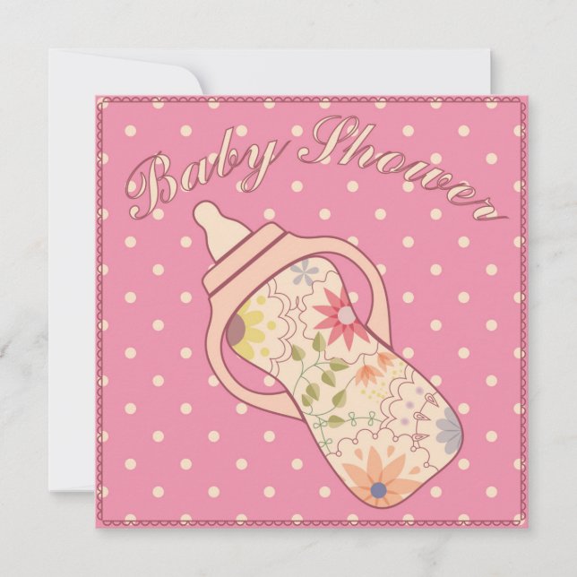 Invitation Baby shower avec bouteille de nourriture rose (Devant)