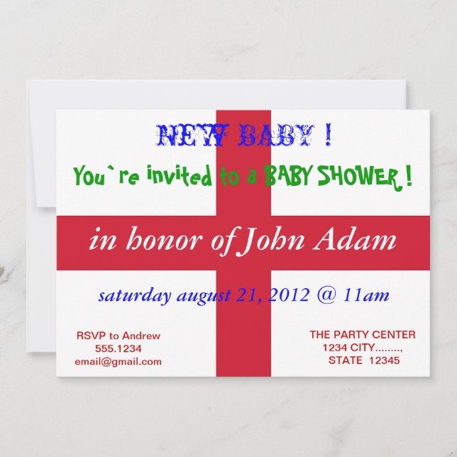 Invitation baby shower avec drapeau d'Angleterre (Devant)