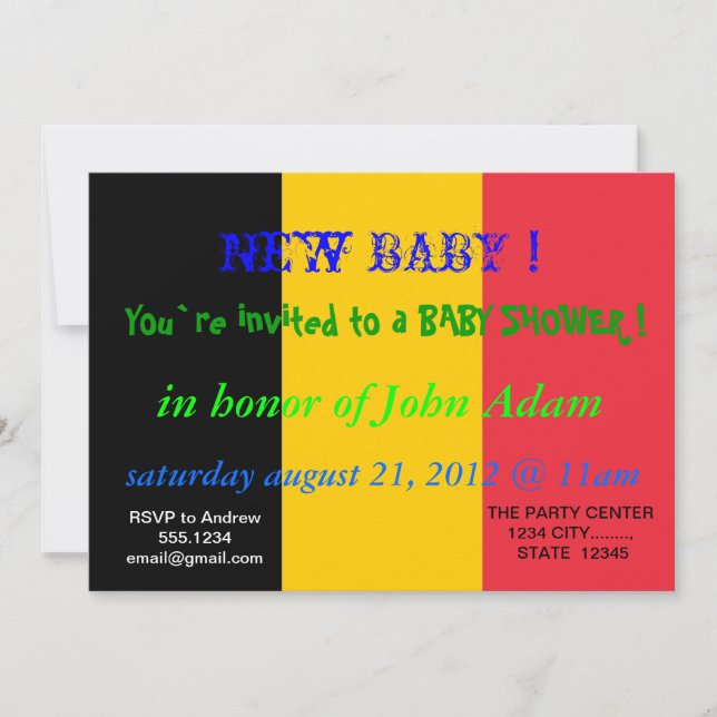 Invitation baby shower avec Drapeau de Belgique (Devant)