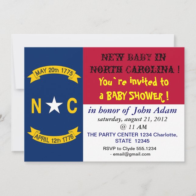Invitation baby shower avec drapeau de Caroline du (Devant)