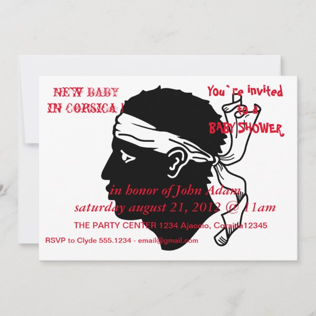 Invitation baby shower avec Drapeau de Corse (Devant)