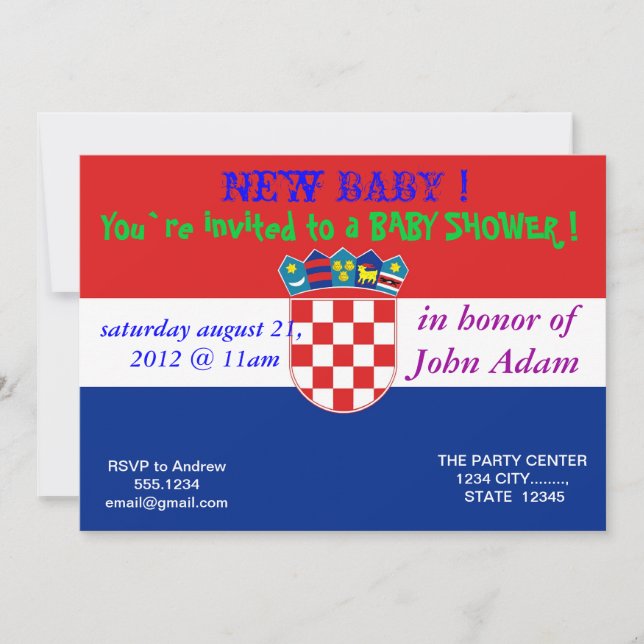 Invitation baby shower avec drapeau de Croatie (Devant)