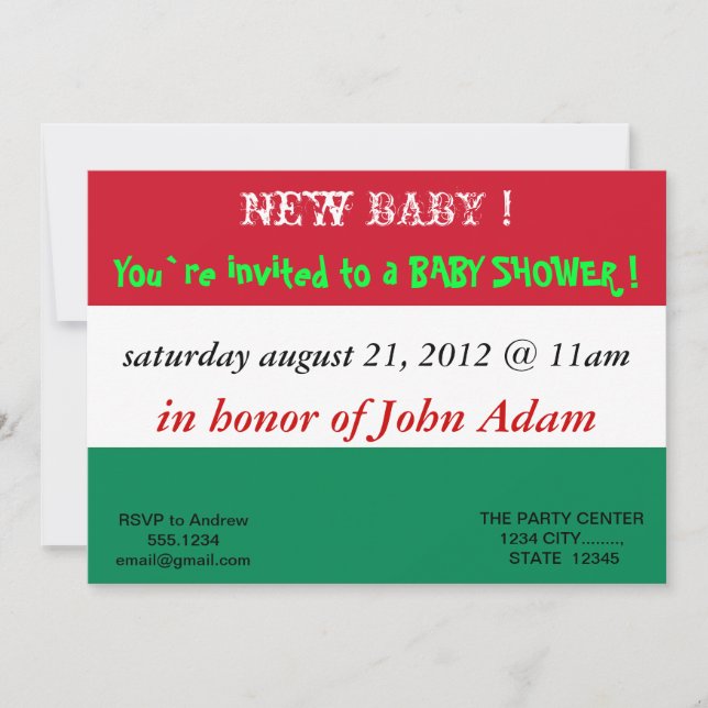 Invitation baby shower avec Drapeau de Hongrie (Devant)