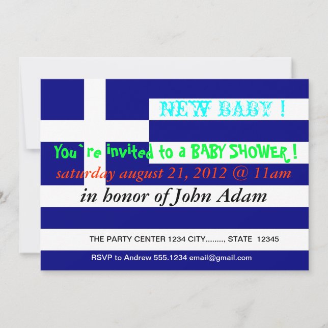 Invitation baby shower avec drapeau de la Grèce (Devant)
