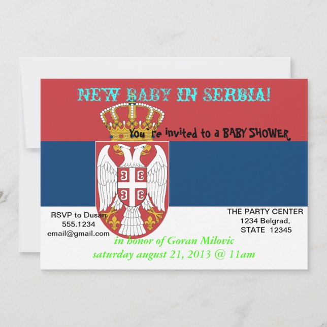 Invitation baby shower avec drapeau de la Serbie (Devant)