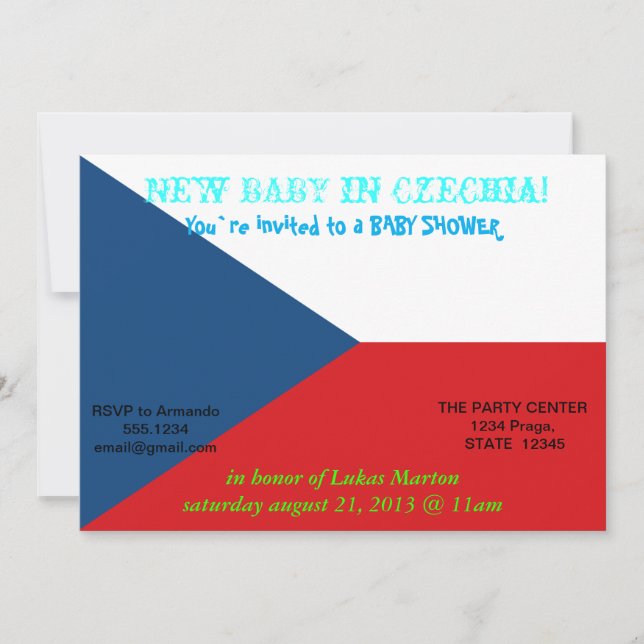 Invitation baby shower avec Drapeau de la Tchéquie (Devant)