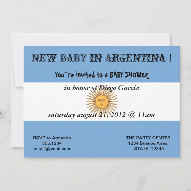 Invitation baby shower avec drapeau de l'Argentine (Devant)