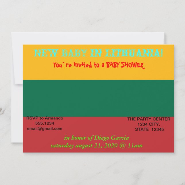 Invitation baby shower avec Drapeau de Lituanie (Devant)