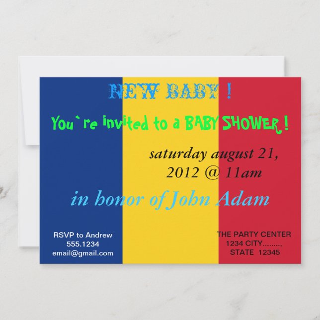 Invitation baby shower avec Drapeau de Roumanie (Devant)
