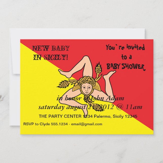 Invitation baby shower avec Drapeau de Sicile, Ita (Devant)