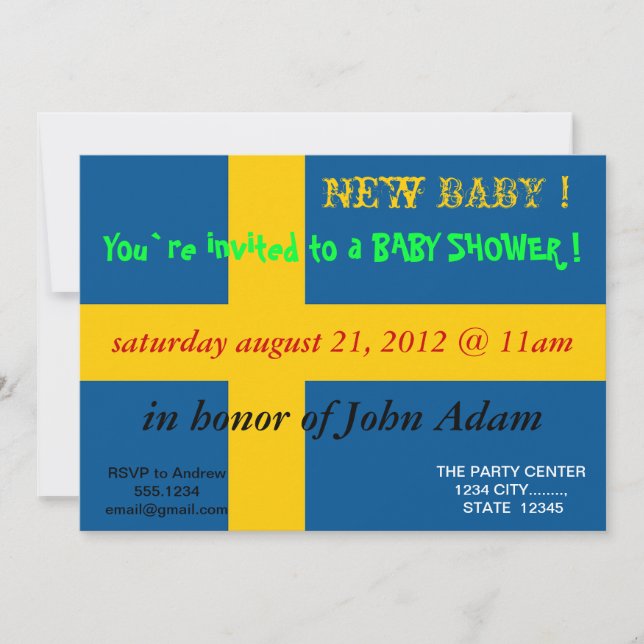 Invitation baby shower avec Drapeau de Suède (Devant)